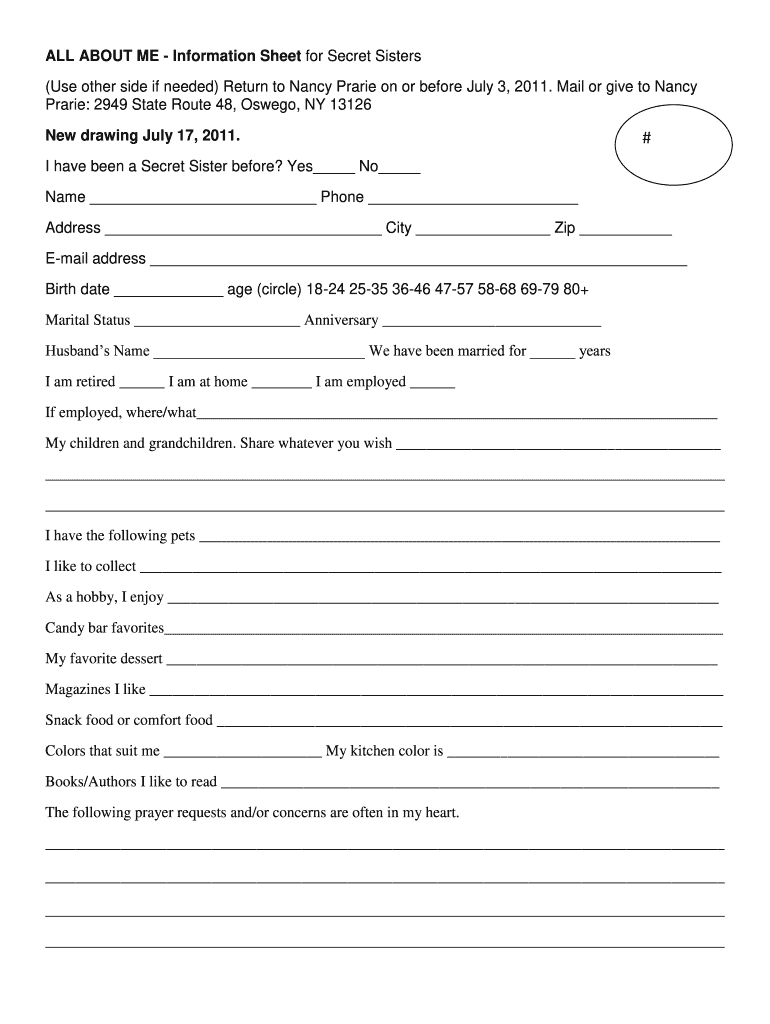 secret sister information sheet: fill out & sign online | dochub